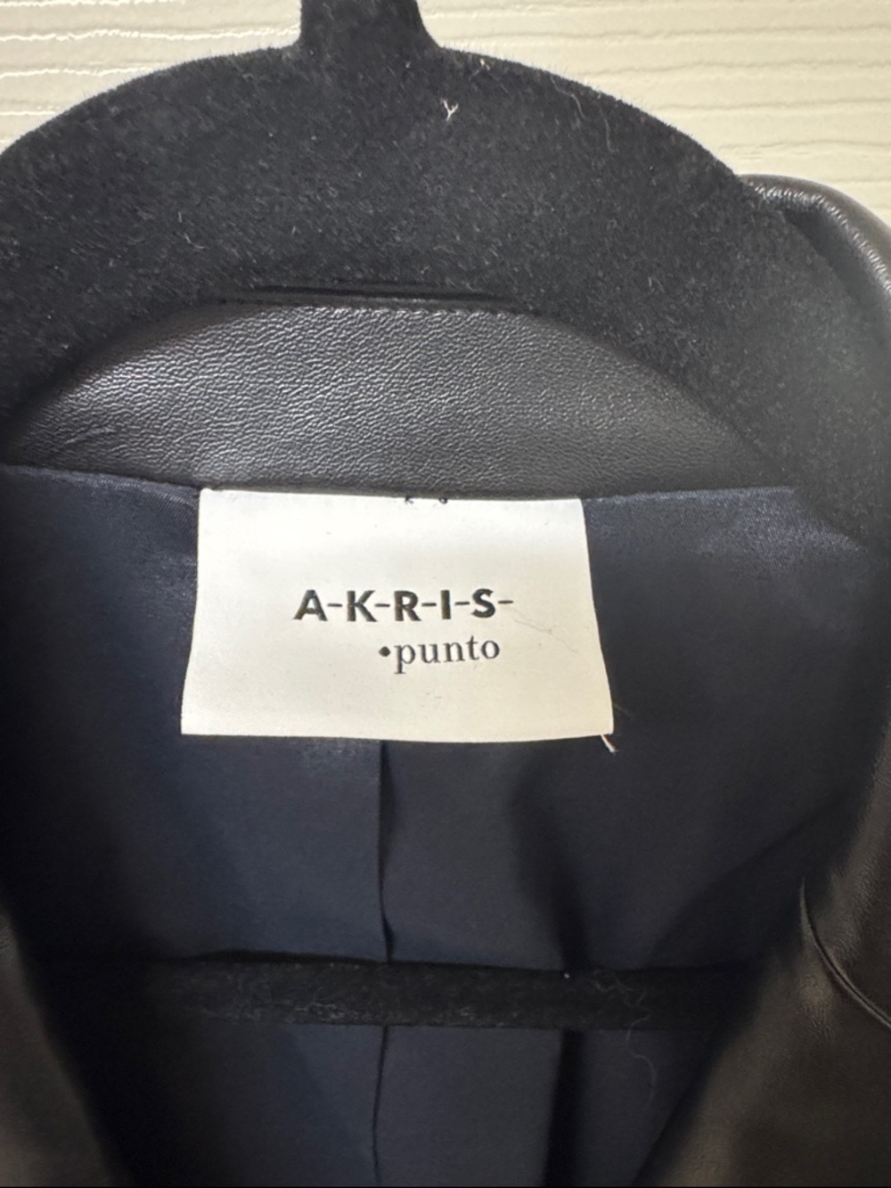 Akris Navy Blazer with Black Leather Lapel - Picture 2 of 10